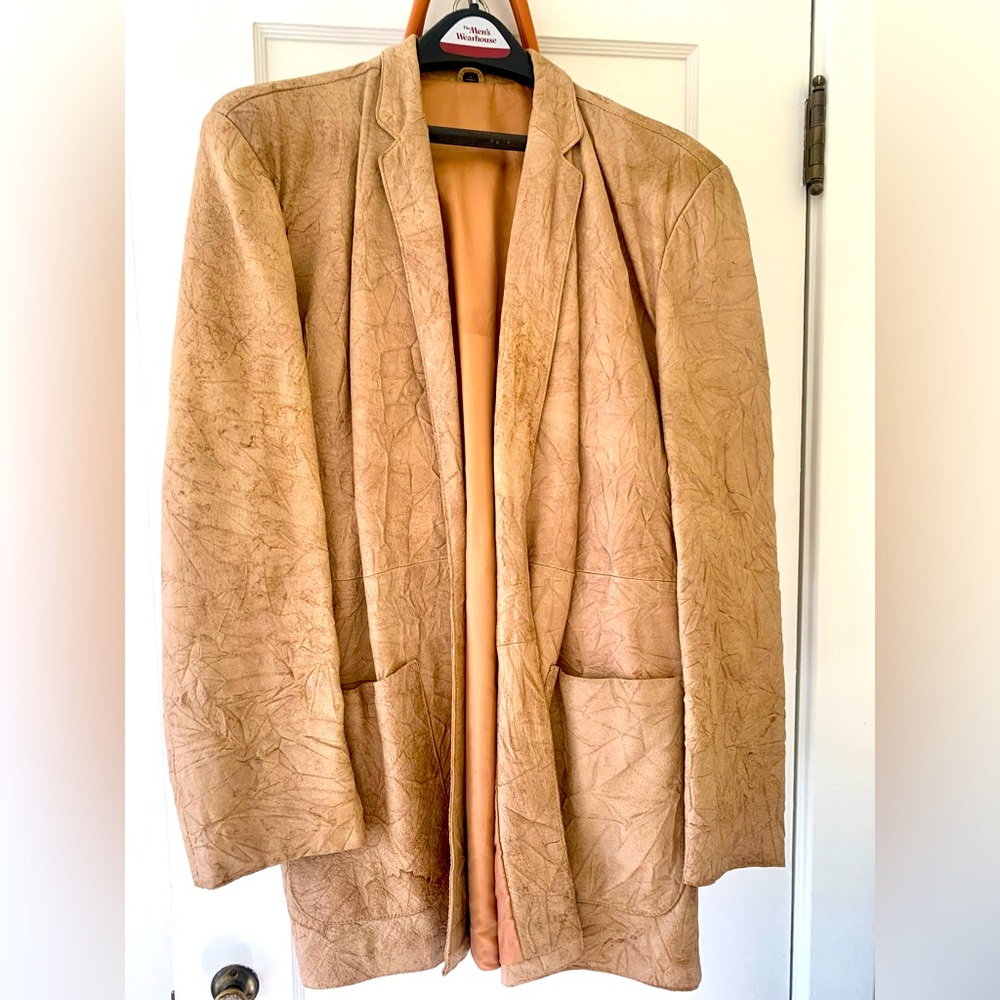 Vintage 80s IOU soft leather jacket/blazer. Caramel/Beige color Mens Medium.